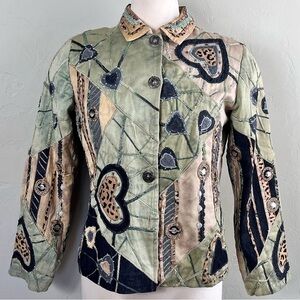 VINTAGE Alex Kin Patchwork Art Embroidered Embellished Jacket Size Small